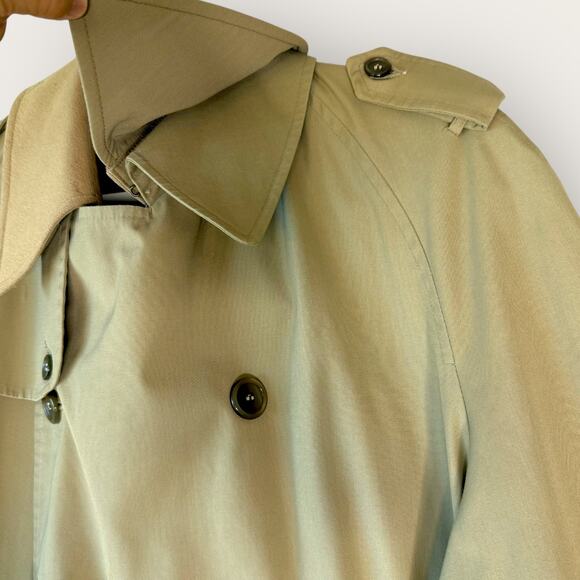 Gleneagles Vintage Long Trench Overcoat Double Breasted Lined Men Size 44L Khaki - Picture 5 of 16